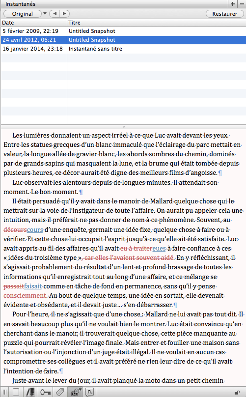 Révisions et instantanls dans Scrivener